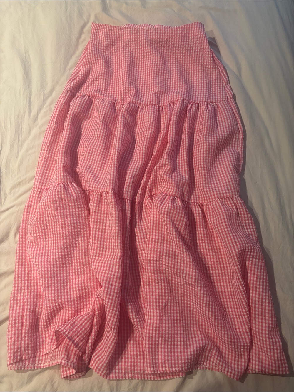 SHEIN Pink Gingham Tiered Maxi Skirt